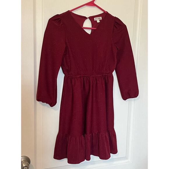 Ava & Yelly Nordstrom Brand Burgundy Sparkle Striped Dress Hem Ruffle Size 10 - Picture 1 of 7